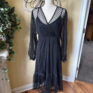 Cabi black polka dot sheer dress with slip